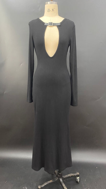 Black long-sleeved knitted dress for women's autumn and winter slim-fitting and thin temperament hip-wrapped long dress waist