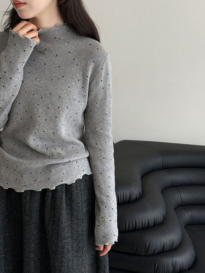 Half turtleneck polka dot elegantknitting shirt women's winter new arrival chic fungus edge inner tops