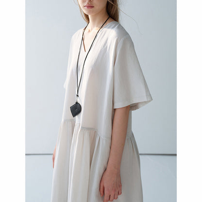 Summer new casual V-neck bamboo Tencel loose split long dress