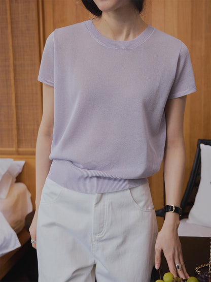 Seamless one-piece short-sleeved knitted sweater lazy top