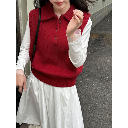 Premium Korean Polo lapel knitted vest
