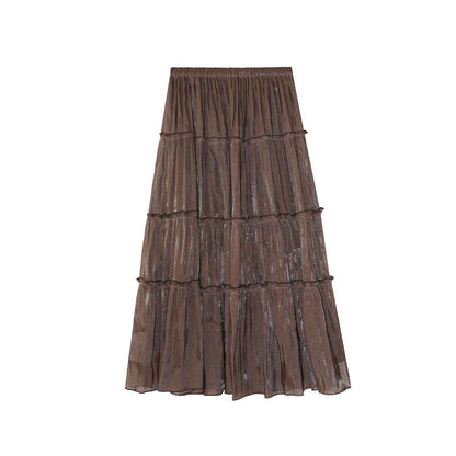 Sweet versatile drape pleated elastic waist skirt