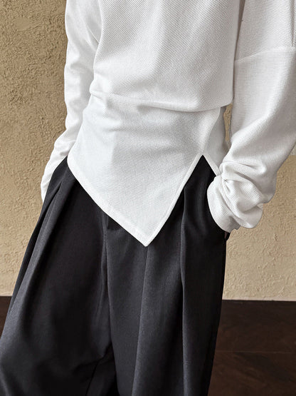 High-end irregular slanted shoulder sweater women's new niche design pleated split waist top