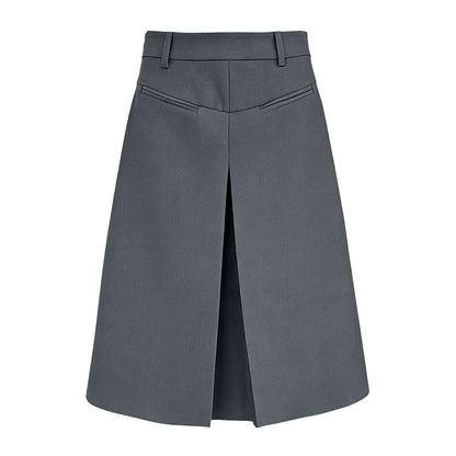 Korean version of high-waisted split skirt, spring suit short skirt, thin casual A-shaped skirt, mid skirt