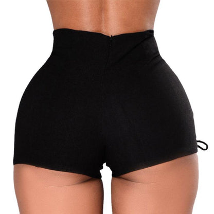 High-Waisted Denim Shorts with Side Lace-Up
