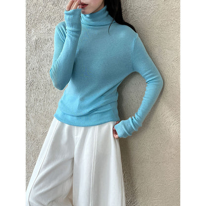 Korean stacked turtleneck knitted sweater bottoming sweater women's autumn and winter slim and thin wool top