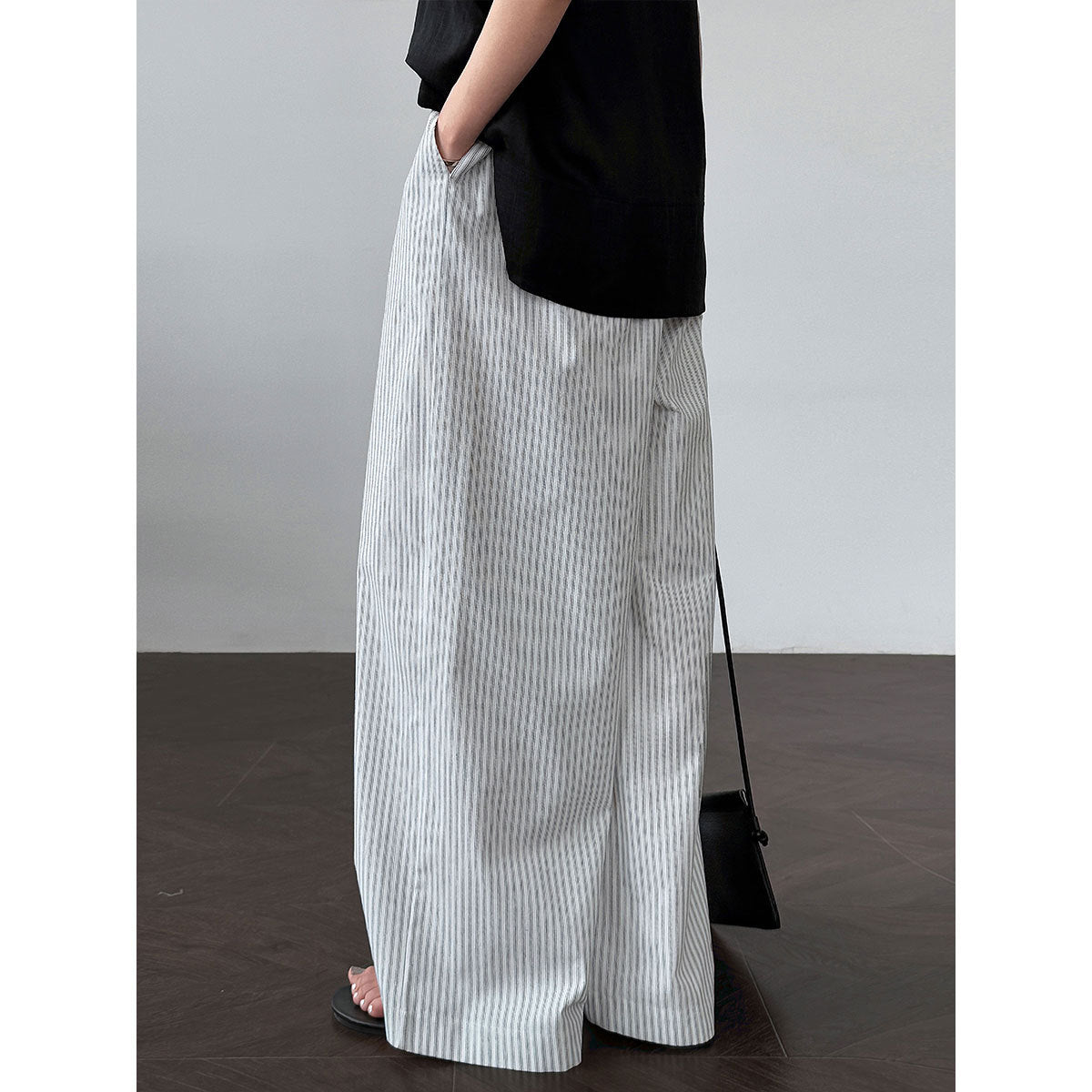 Korean vertical striped thin wide-leg pants women's summer new cotton lazy versatile mopping straight-leg pants