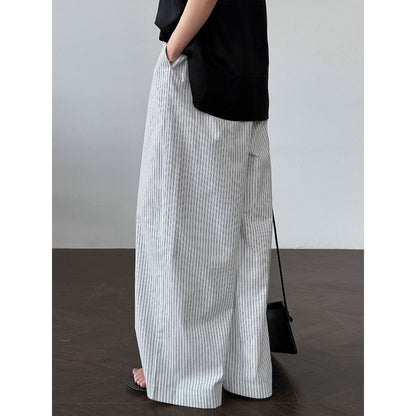 Korean vertical striped thin wide-leg pants women's summer new cotton lazy versatile mopping straight-leg pants