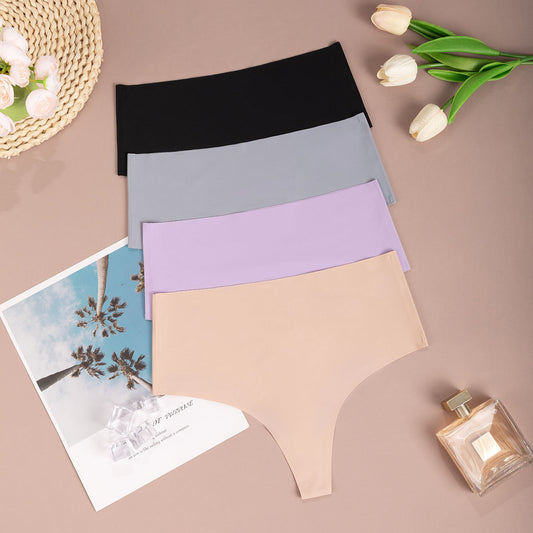 Traceless ice silk women's underwear high waist invisible solid color briefs women's comfortable large size underwear women