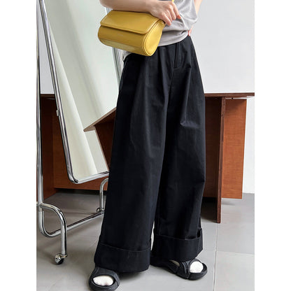 Big Pant Leg~ Washed Cotton Suit Pants Long Pants Women's Summer Skinny Meat Cover Casual Curled Wide Leg Pants