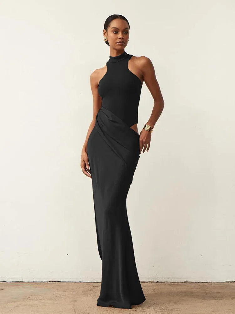 Hollow Out Satin Maxi Dress