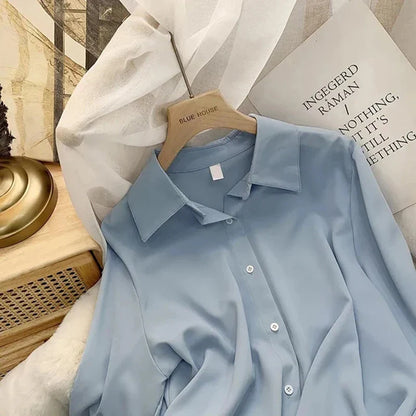 Women's Chiffon Button-Up Blouse - Loose Long Sleeve Shirt