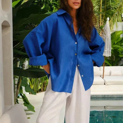 Elegant White Long Sleeve Blouse Women Ruffled Collar Vintage Loose Shirt
