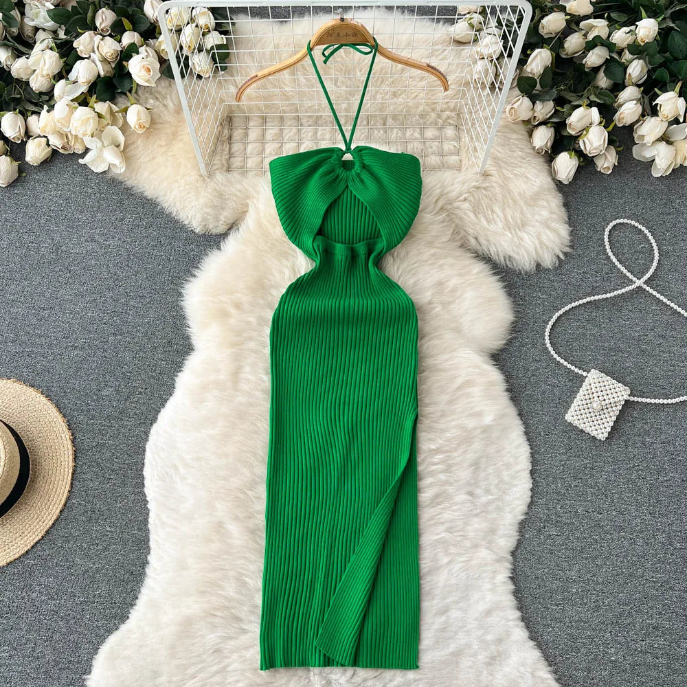 YuooMuoo Chic Fashion Sexy Package Hips Split Knitted Dress Women Slim Elastic Bodycon Party Dress Streetwear Outfit