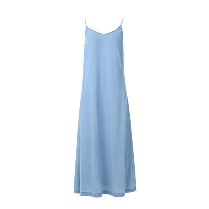 Women Lightweight Denim Wrap Blouse & Slip Dress Set