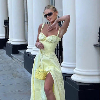 Sexy Floral Print Corset Midi Dress Women High Waist Lace Up Slit Sundress