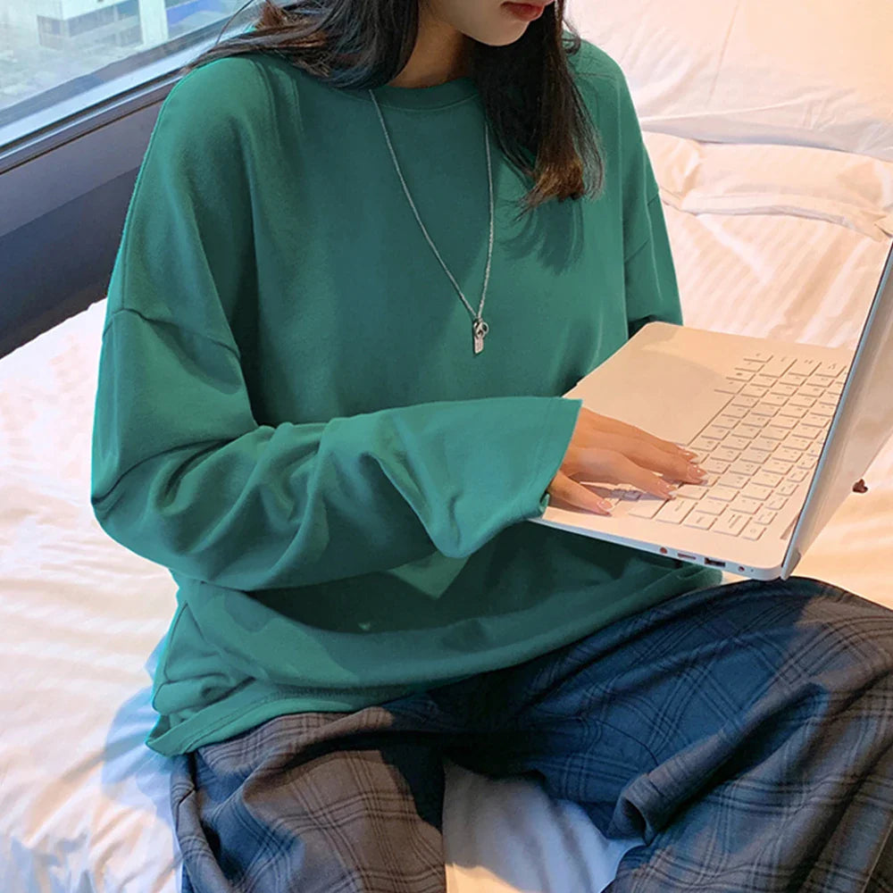 Oversized Cotton Long Sleeve Basic Tee