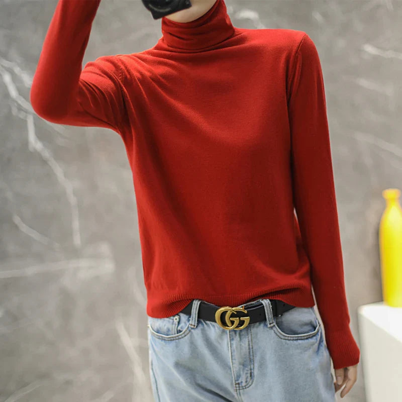 Turtleneck Knit Sweater Long Sleeve Slim Fit Pullover