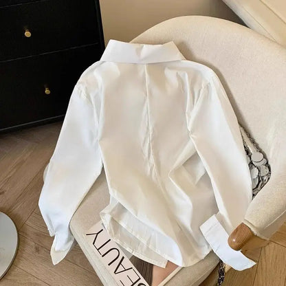 Irregular Long Sleeve Polo Blouse