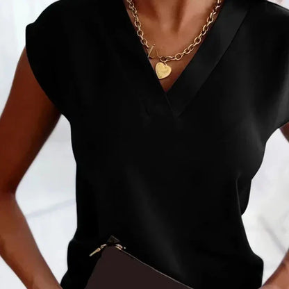 Women's V-Neck Blouse - Loose Fit Sleeveless Pullover Top