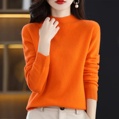 Mock Neck Cashmere Sweater Long Sleeve Loose Fit Pullover