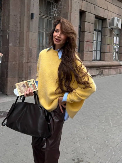 Turtleneck Knit Sweater Loose Fit Long Sleeve Pullover