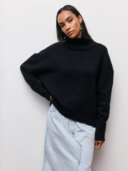 Mock Neck Knit Sweater Raglan Sleeve Loose Fit with Ruched Detail