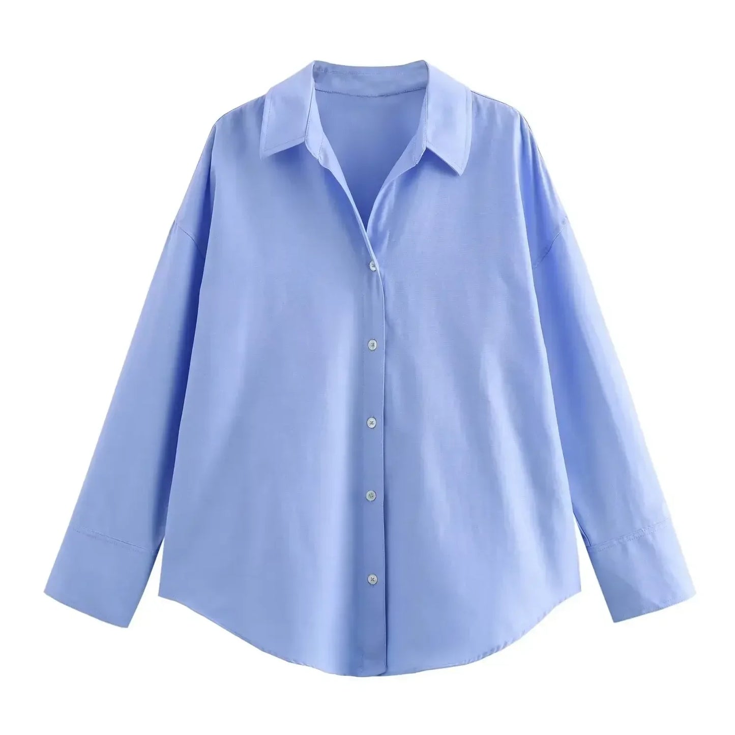 Women's Oxford Button-Up Blouse - Long Sleeve Lapel Shirt