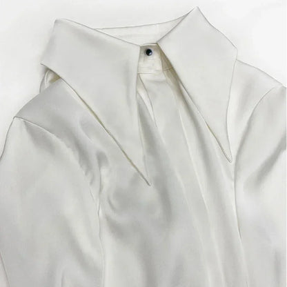 Women's Satin Silk Blouse - Long Sleeve Office Shirt