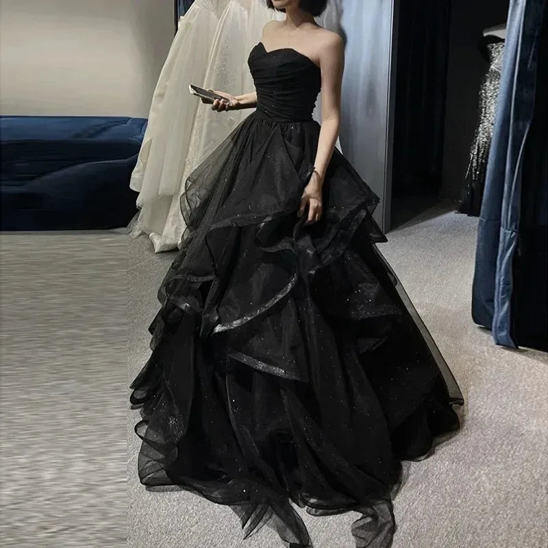 Strapless Tiered A-Line Prom Dress