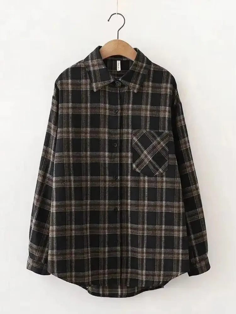 Retro Plaid Long Sleeve Loose Shirt