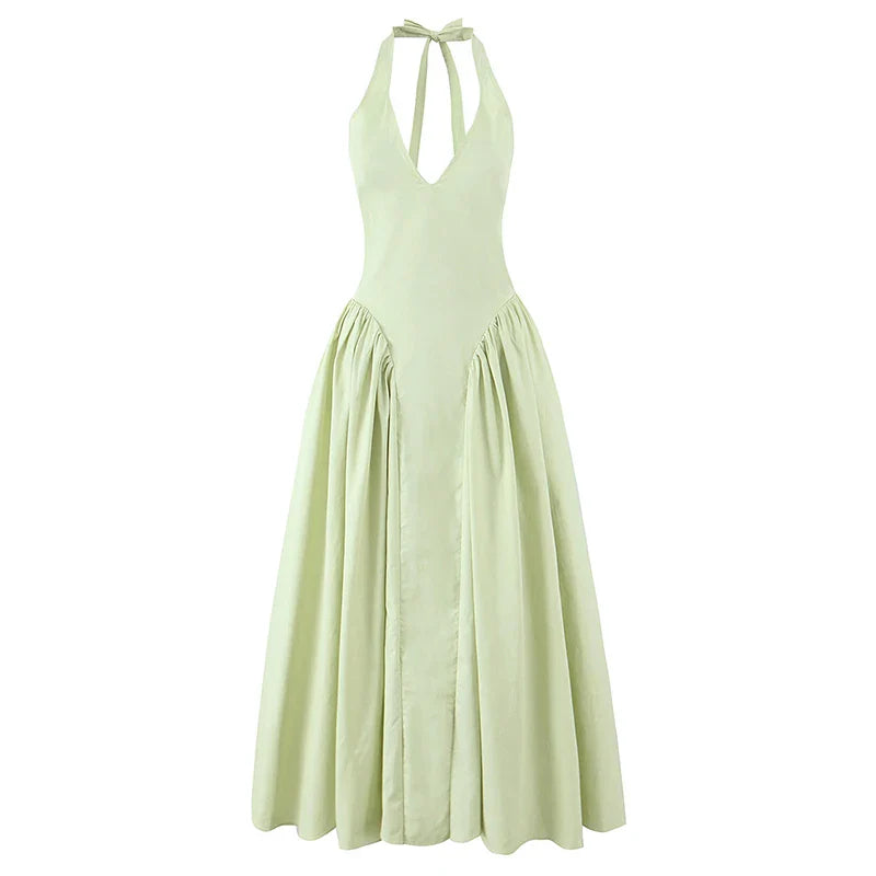 Elegant Halter Dress For Women Low Waist A-line Midi Summer Evening Party Dresses