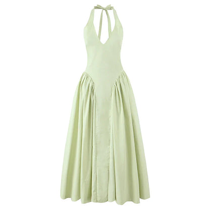 Elegant Halter Dress For Women Low Waist A-line Midi Summer Evening Party Dresses