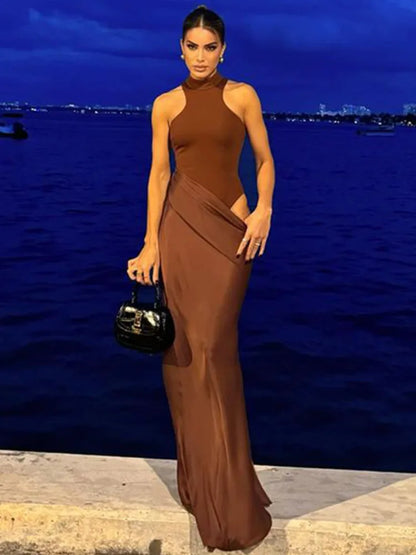 Hollow Out Satin Maxi Dress