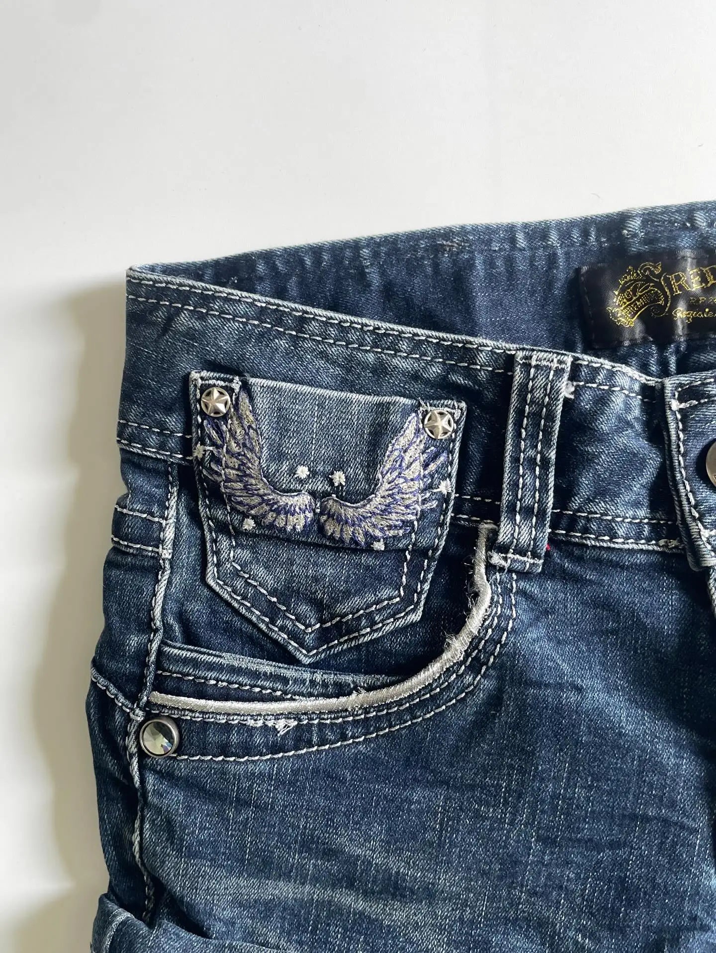 Y2K Wing Embroidery Denim Mini Skirt