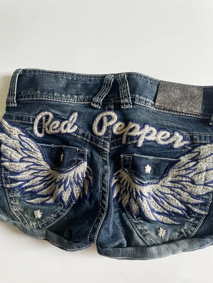 Y2K Wing Embroidery Denim Mini Skirt