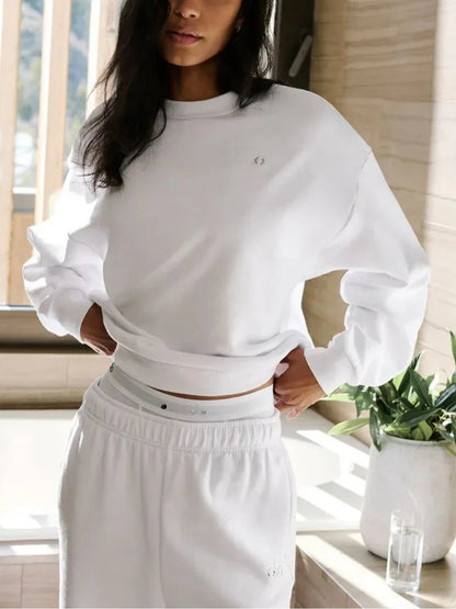 Women's Sweatshirt Sport Classic O Neck Solid Color Casual Loose Pullover Tops Female Solid Cotton Hoodie Women Oversize