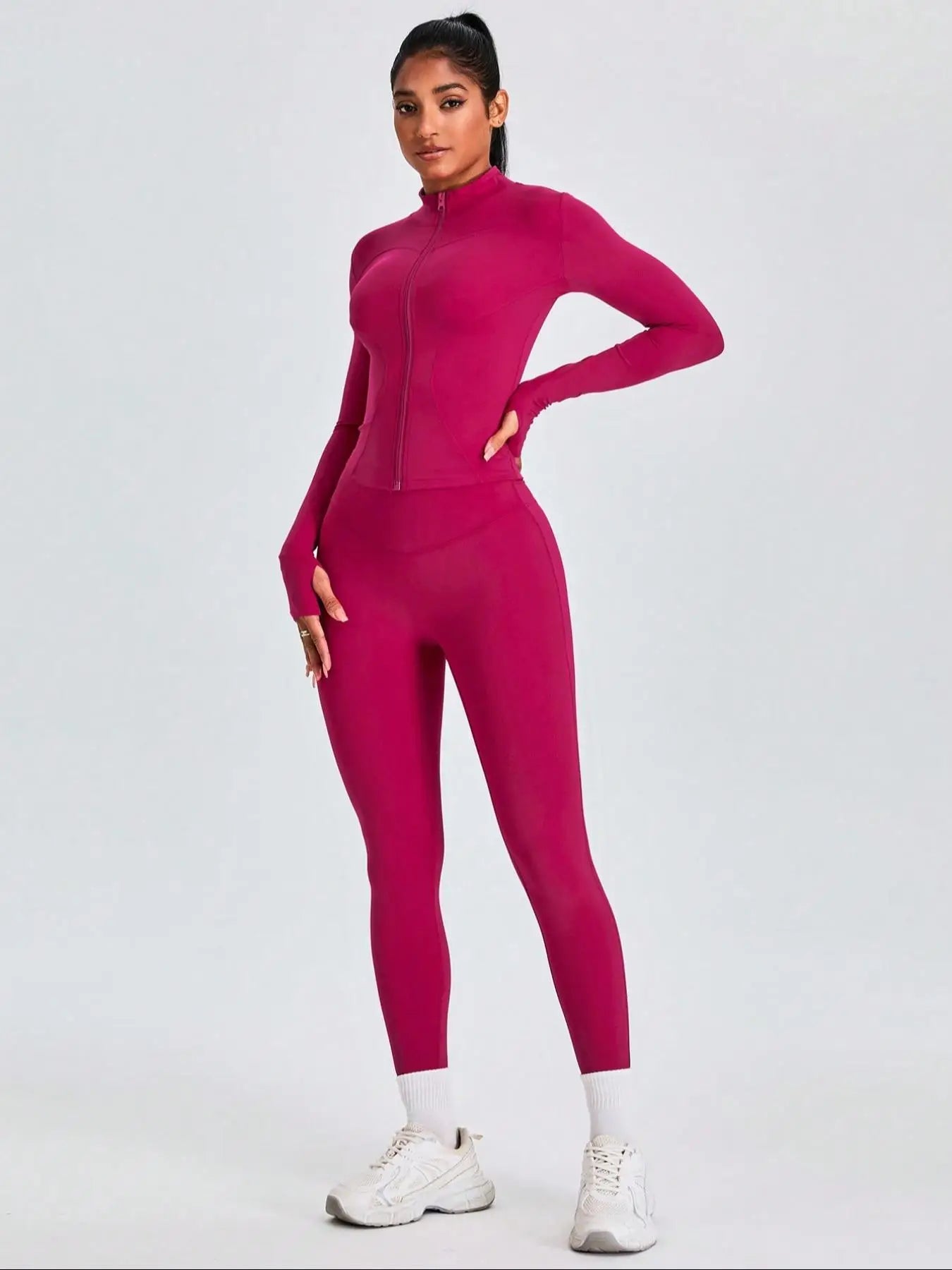 Mock Neck Zip-Up Jacket & High Waist Leggings Set