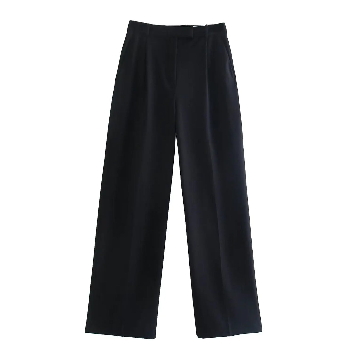 High Waist Straight Pants Front Zipper Regular Fit Full Length