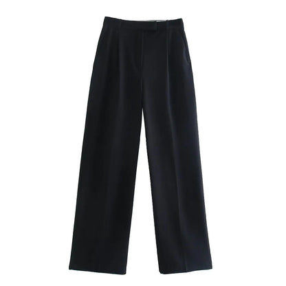 High Waist Straight Pants Front Zipper Regular Fit Full Length