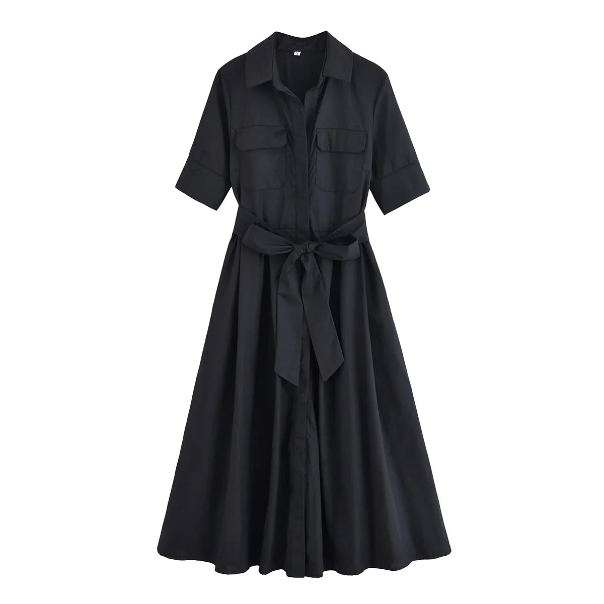 Women's Lapel Shirt Midi Dress with Belt
