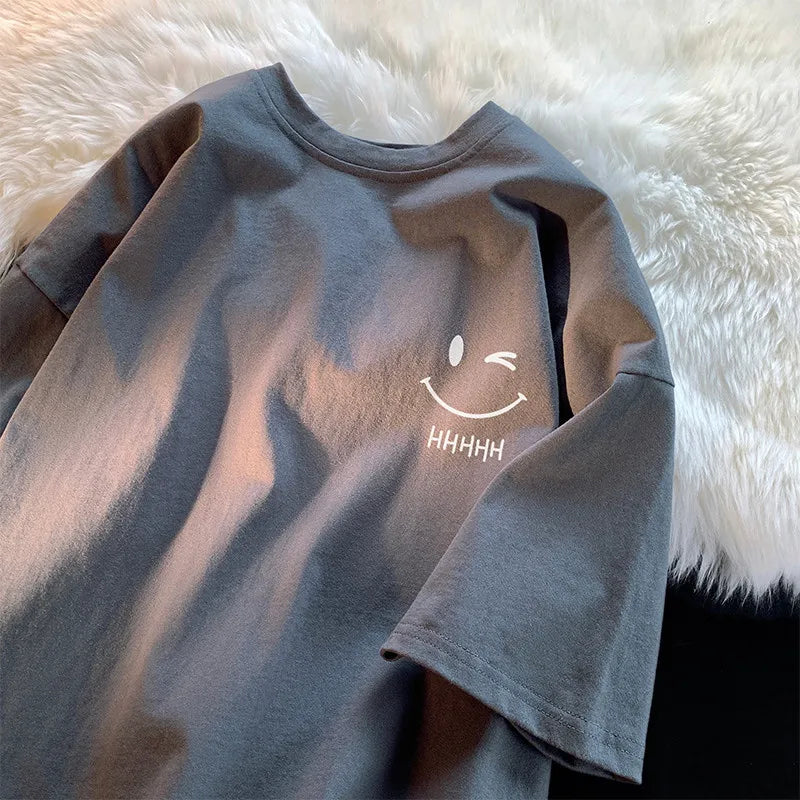 Smiling Face Print Oversized Unisex Tee