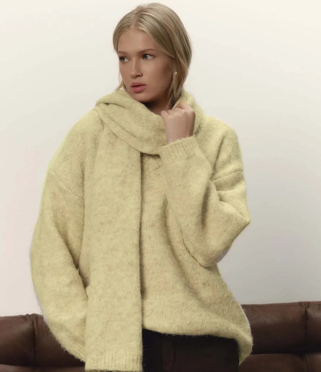 Turtleneck Knit Sweater Loose Fit Long Sleeve Pullover
