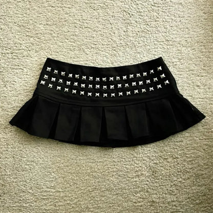 Women's Y2K Gothic Studded Pleated Mini Skirt