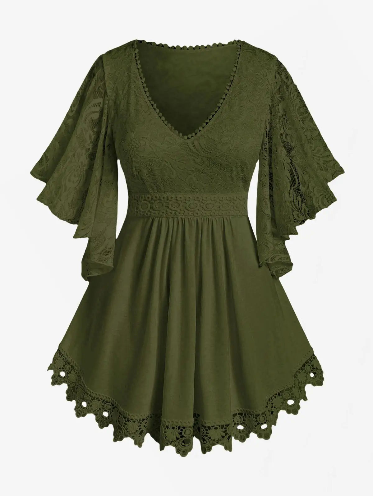 Women's Flower Lace Insert Criss-Cross T-Shirt