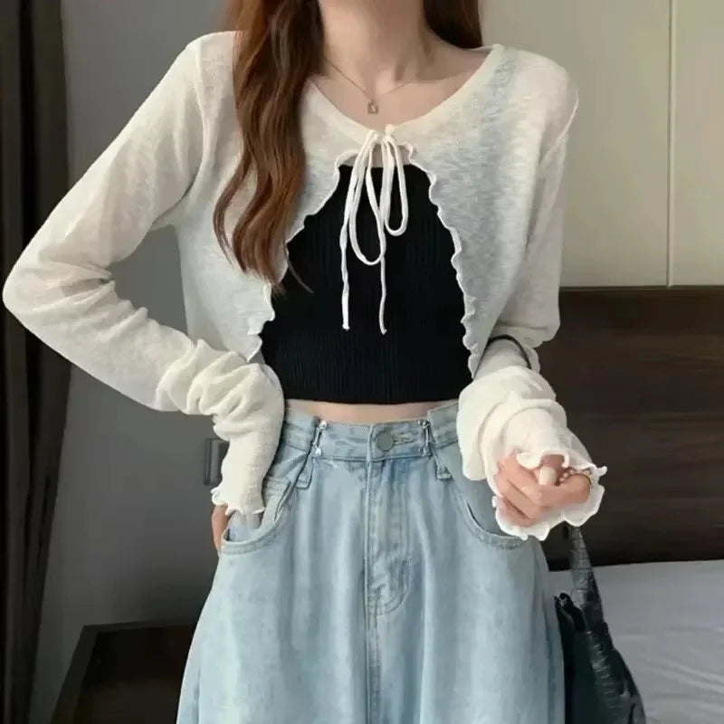 Women's Sunscreen Cardigan - Lightweight Lace-Up Knit Top