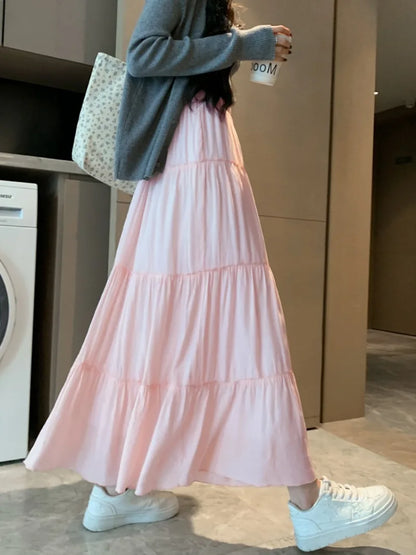Women's Ruffled Maxi Skirt - High Waist A-Line Long Skirt