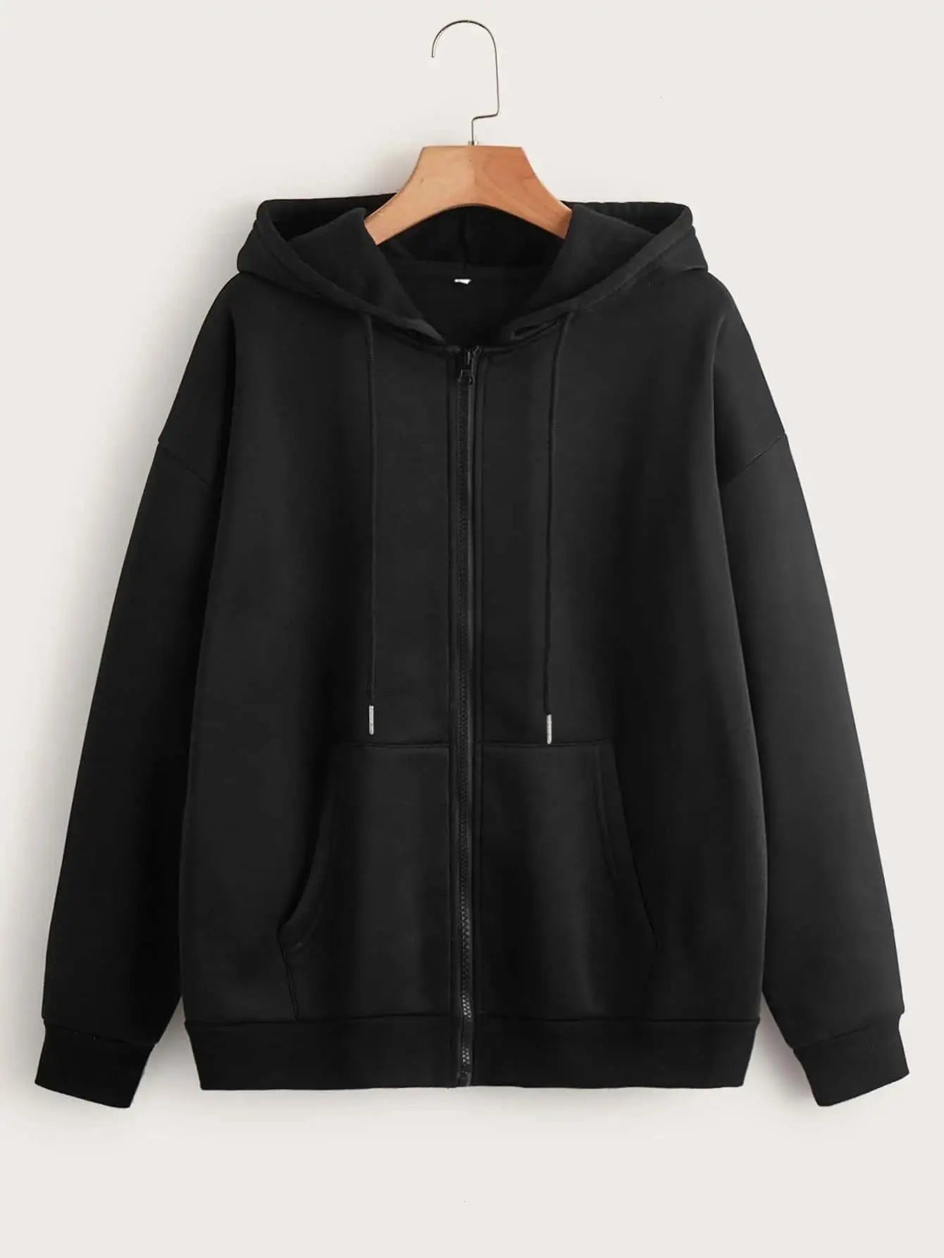 Hooded Zip-Up Fleece Jacket Long Sleeve Loose Fit with Fur Liner
