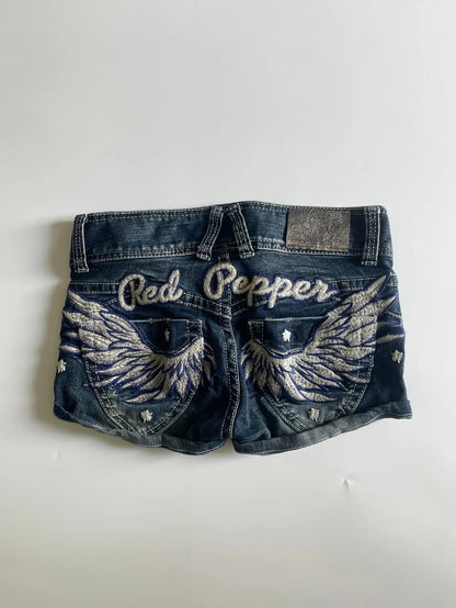Y2K Wing Embroidery Denim Mini Skirt