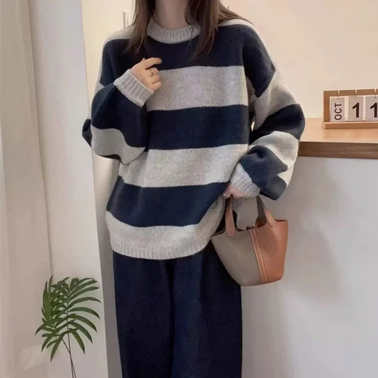 Women's Cashmere Striped Round-Neck Sweater